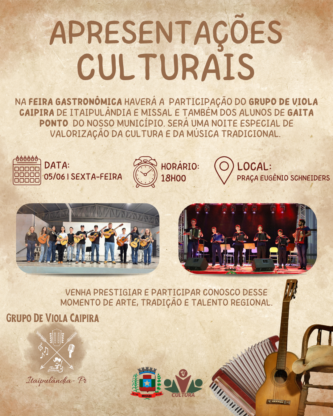 Feira Gastronômica e Cultural de Junho em Missal terá apresentação de Viola Caipira