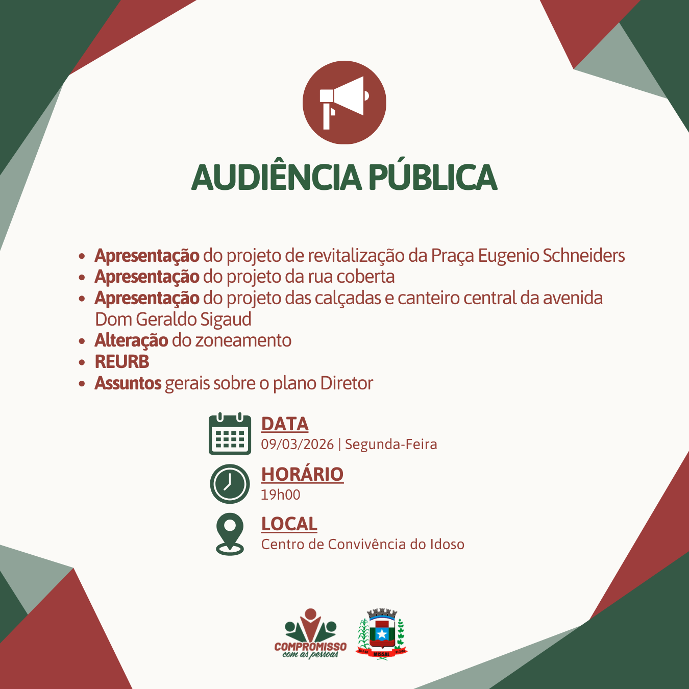 Administração de Missal fará apresentação do Projeto da Rua Coberta e revitalização da Praça