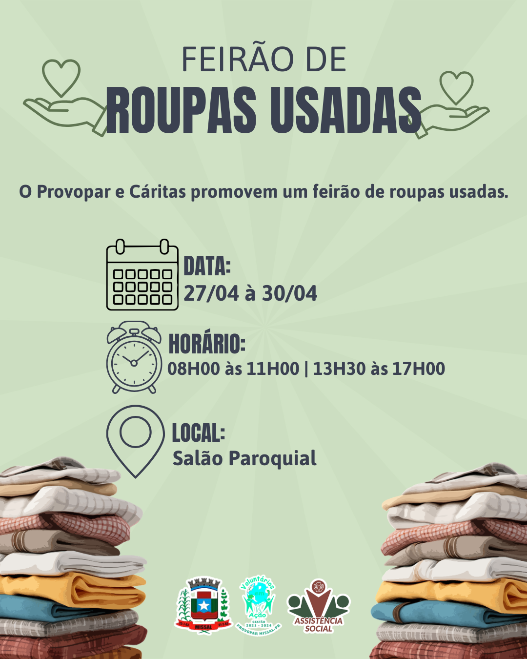 Provopar e Cáritas de Missal promovem Feirão de Roupas Usadas