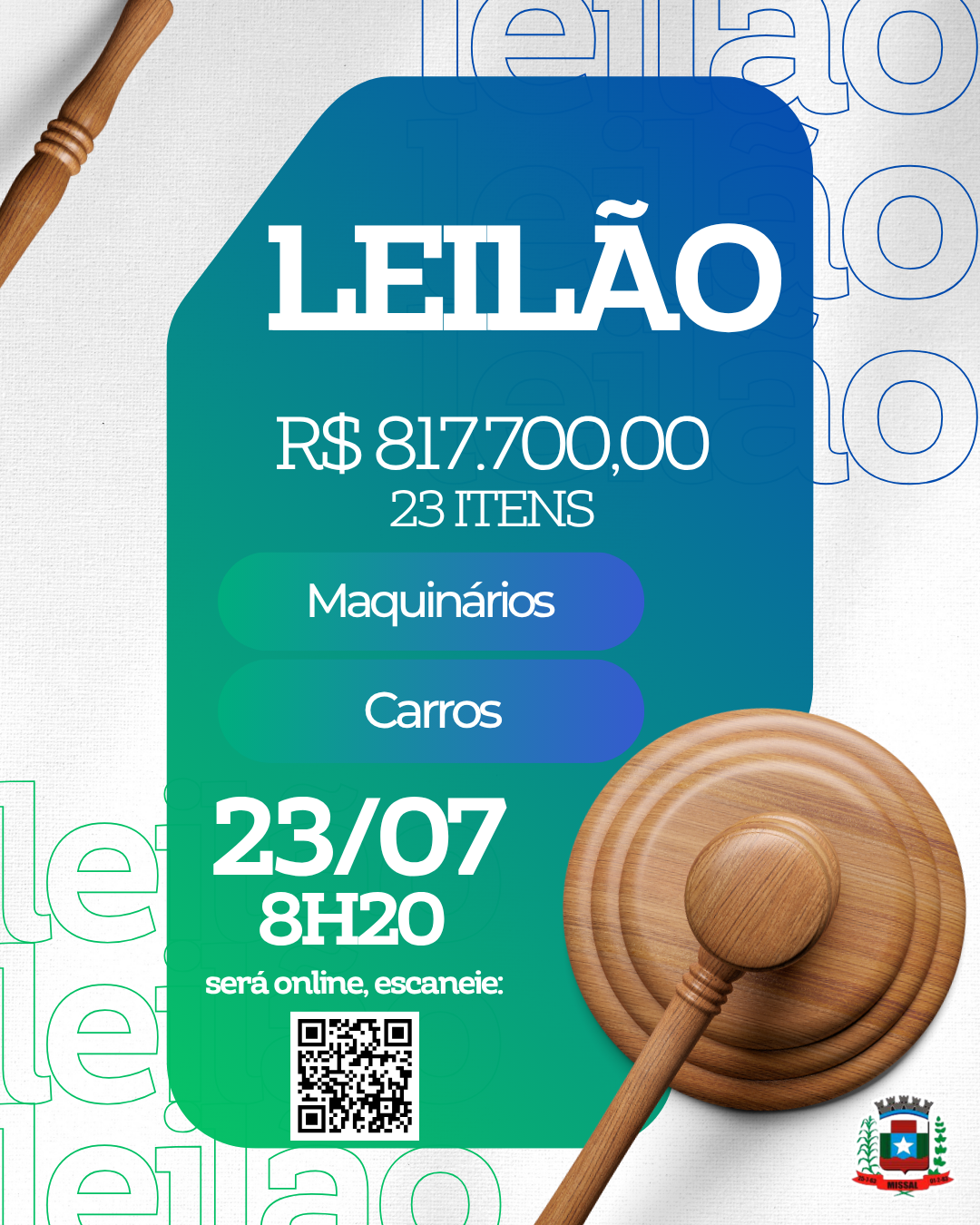 Administração de Missal fará Leilão de veículos e máquinas